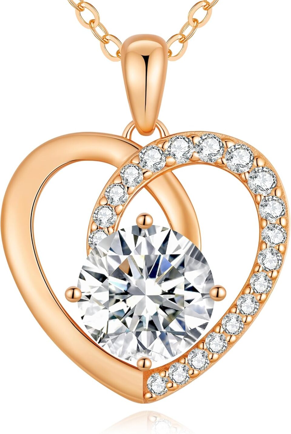 Moissanite Heart Pendant Necklaces for Women,D Color VVS1 Moissanite Lab-Created Gem,925 Sterling Silver Gold Plating,Wedding,Anniversary,Birthday Fine Jewelry Gifts for Wife Her Mom Girlfriend
