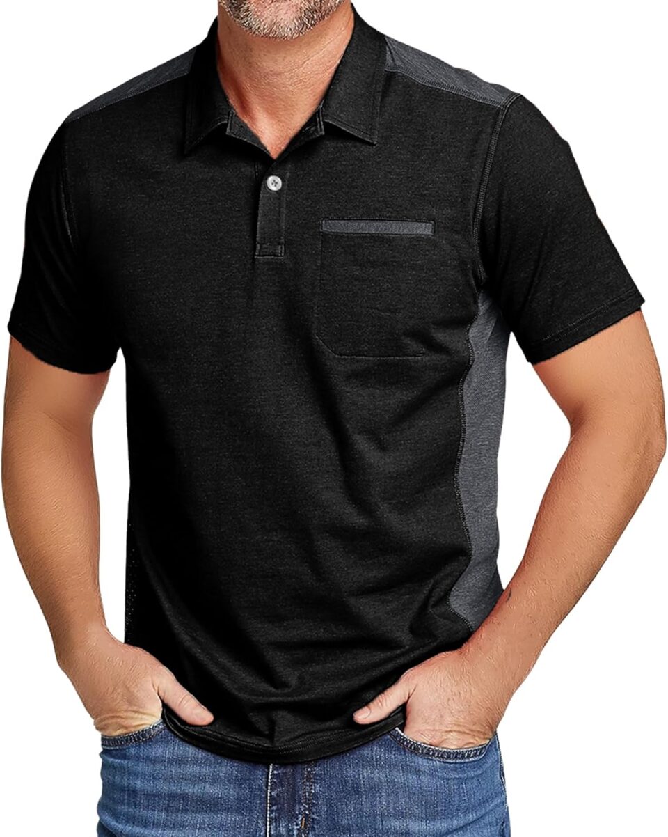 SWISSWELL Polo Shirts for Men with Pocket Short Sleeve Lightweight Performance Golf Shirt Mesh Summer Casual Shirt