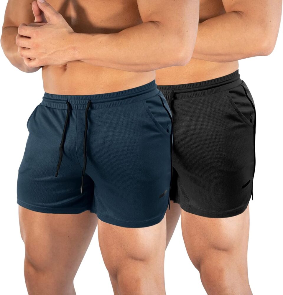 TEZO Mens 5" Gym Workout Shorts Athletic Running Training Quick Dry Short Pants Pockets Lightweight Mesh Activewear