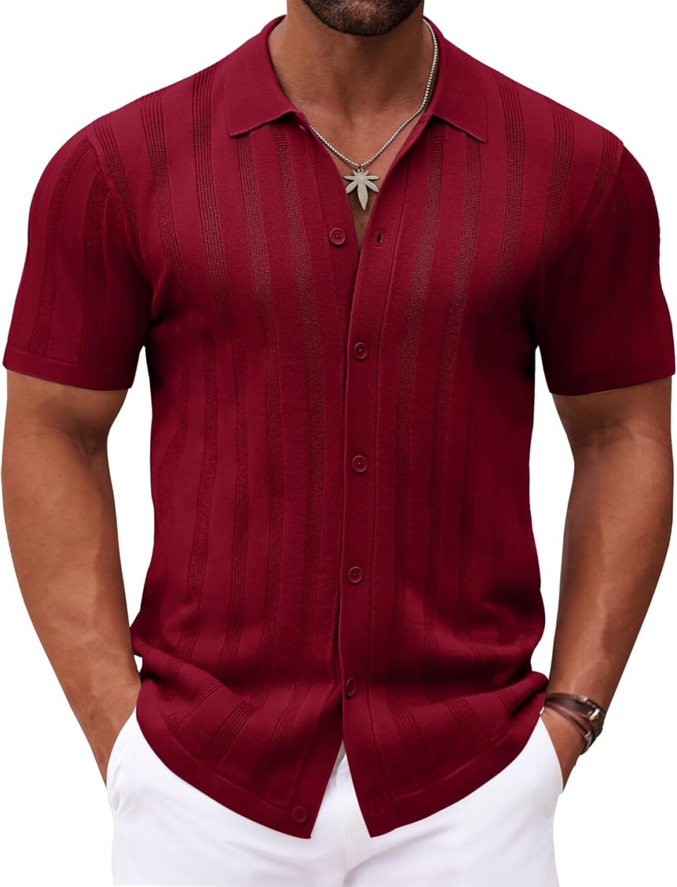 COOFANDY Men's Knit Polo Shirt Vintage Button Down Shirt Short Sleeve Hawaiian Shirt 2025 Summer Fashion Beach Shirts