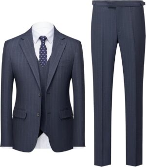 Men's Classic Stripe Suit 3 Piece Elegant Business Suit Two Button Wedding Prom Tuxedo Jacket Vest & Pants 2025