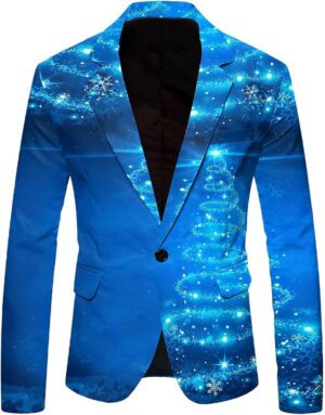 Men's Ugly Christmas Suit Jacket Plus Size Funny Xmas Party Blazer Sport Coats