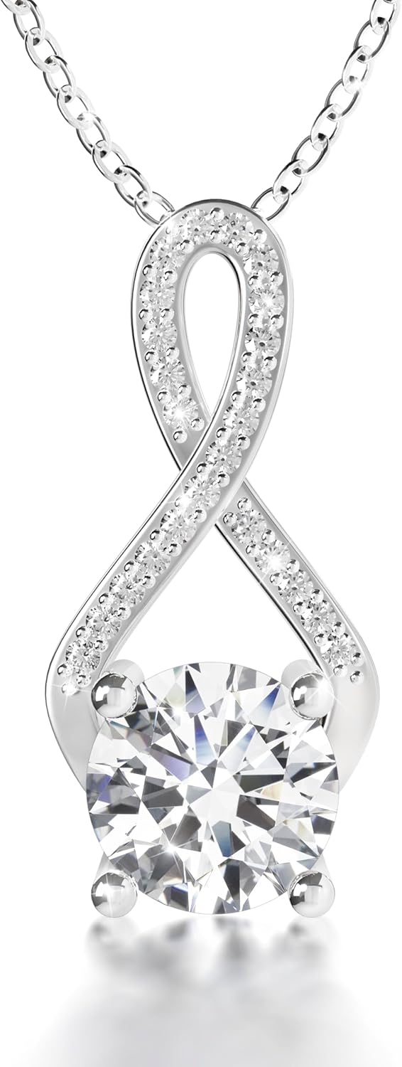 Platinum Plated Moissanite Pendant Necklace Gift for Women, 1-3 carat Moissanite D Color (VVS1), Anniversary Eternity Jewelry Present for Wife Mother Gift Necklace with Moissanite Diamond Gift for Her Birthday
