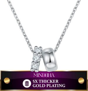 MINDDHA 18K/14K White/Yellow Gold Plated Cubic Zirconia Rondelle Pendant Necklace | 8mm Diameter Two-Toned Dainty CZ Gold Pendant Necklaces for Women | Adjustable 15"-18" Sliding Chain + 3" Extender
