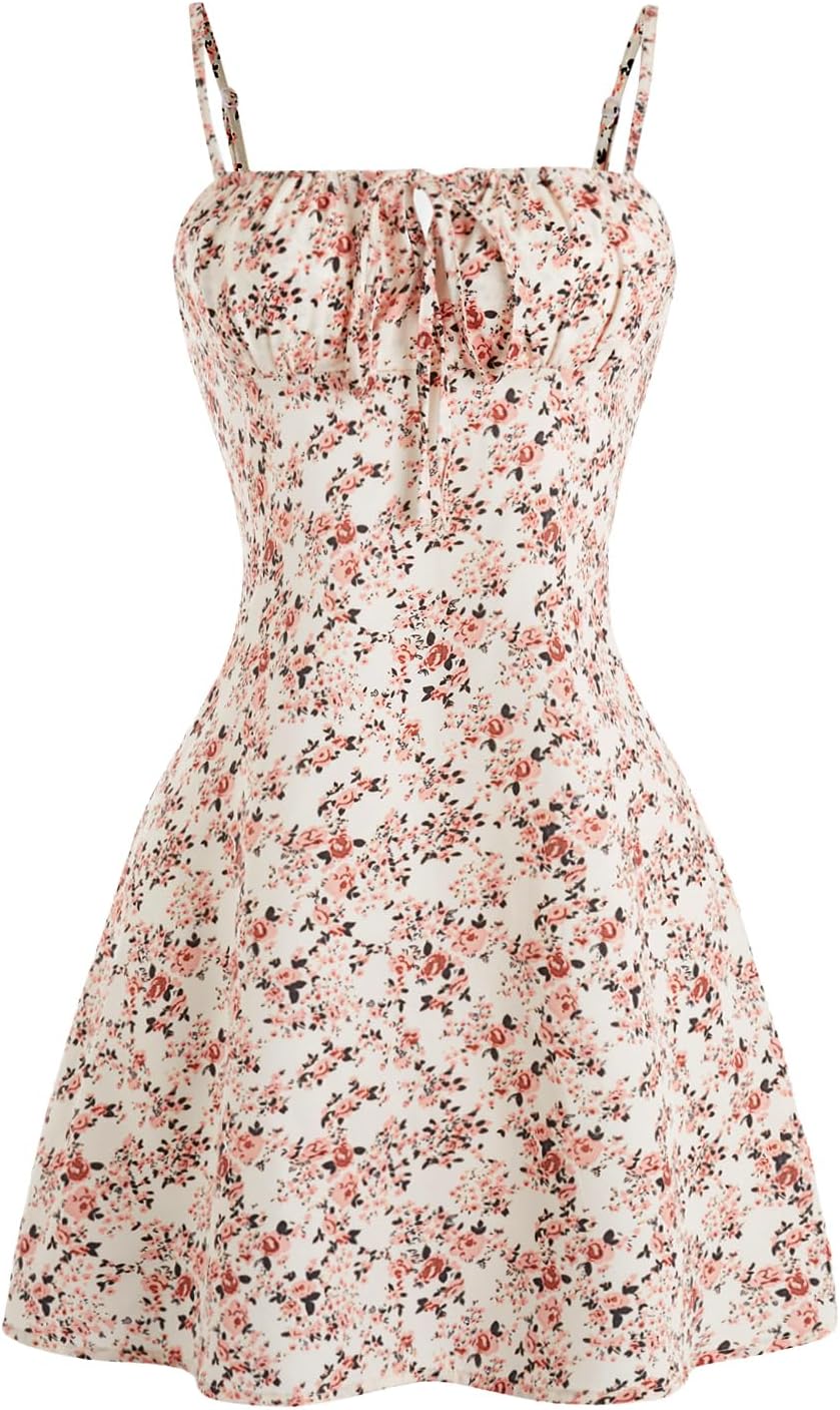 Floerns Women's Summer Floral Cherry Print A Line Short Cami Dress