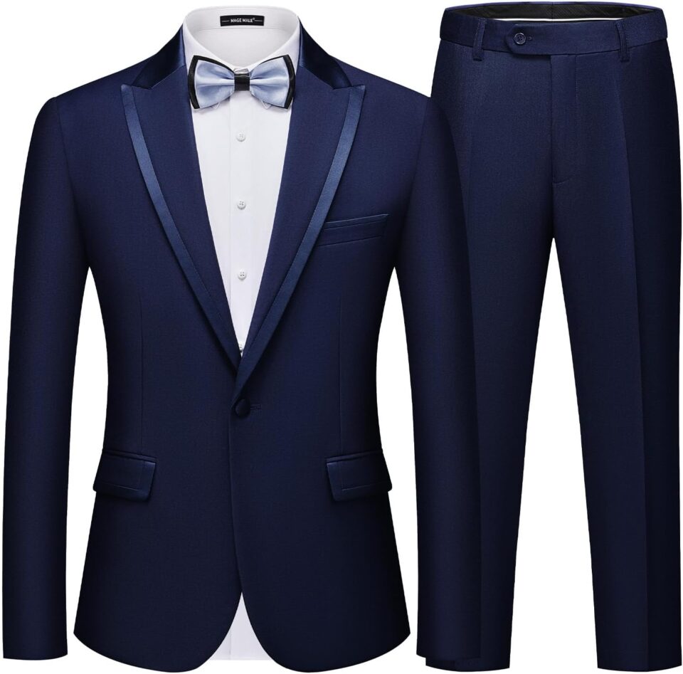 MAGE MALE Men's 2 Piece Suit One Button Slim Fit Tuxedo Suits Formal Wedding Prom Blazer Pants Sets