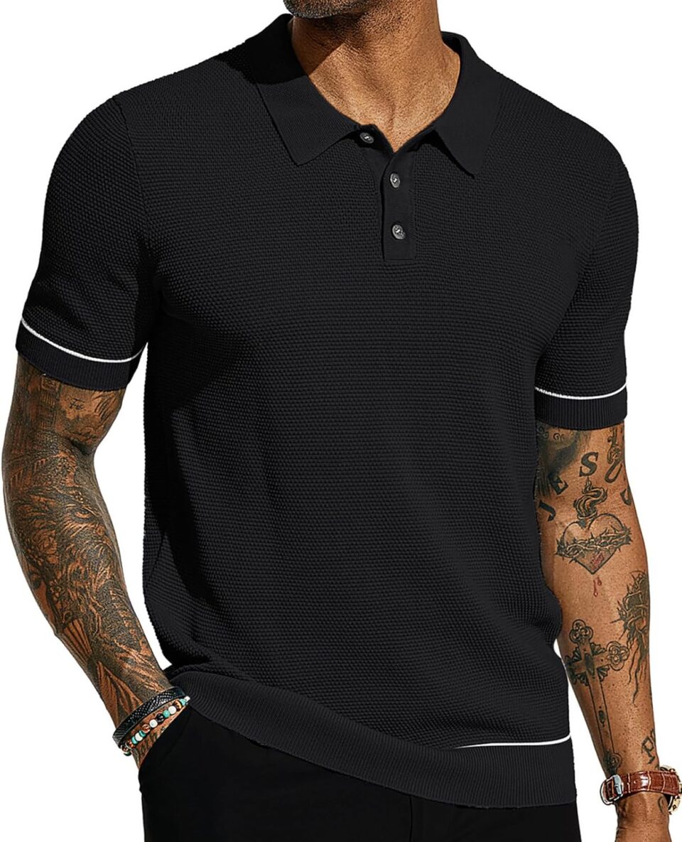 PJ PAUL JONES Mens Polo Shirts Short Sleeve Textured Knit Polo Shirts
