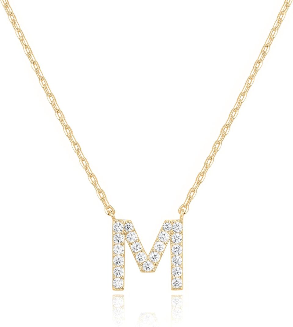 PAVOI 14K White Gold Plated Cubic Zirconia Initial Necklace | Letter Dainty Necklaces for Women