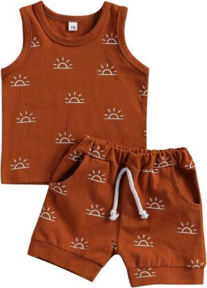 CIYCUIT 2Pcs Baby Boy Summer Clothes Infant Toddler Beach Outfits Sleeveless Tank Tops Shorts Set