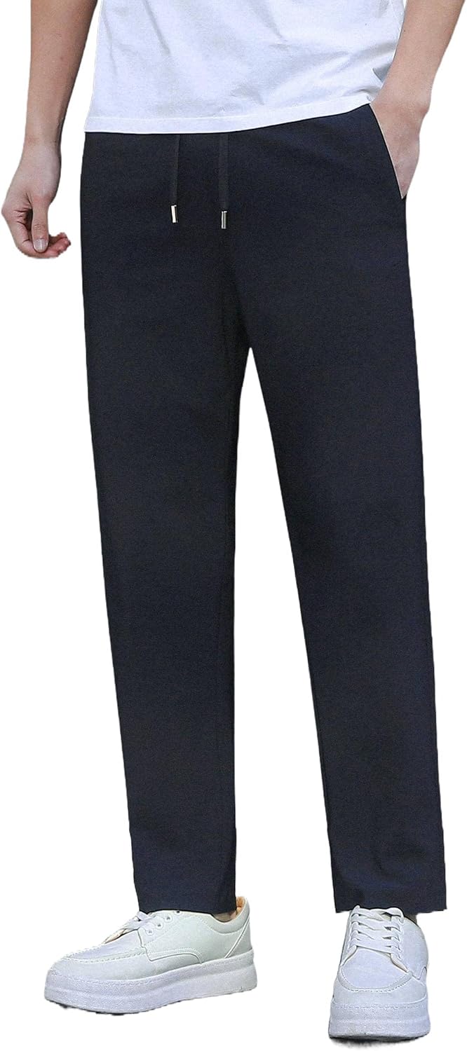 Stretch Athletic Pants for Short Men Quick Dry 27 28 Inch Inseam Cool Touch Straight Fit Joggers Zip Pockets