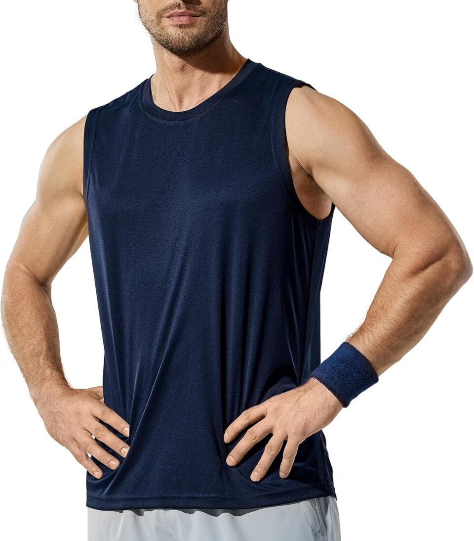 Haimont Men's Workout Tank Top Dry Fit UPF 50 Sleeveless Muscle Tee Shirts for Swim, Running, Hiking, Beach