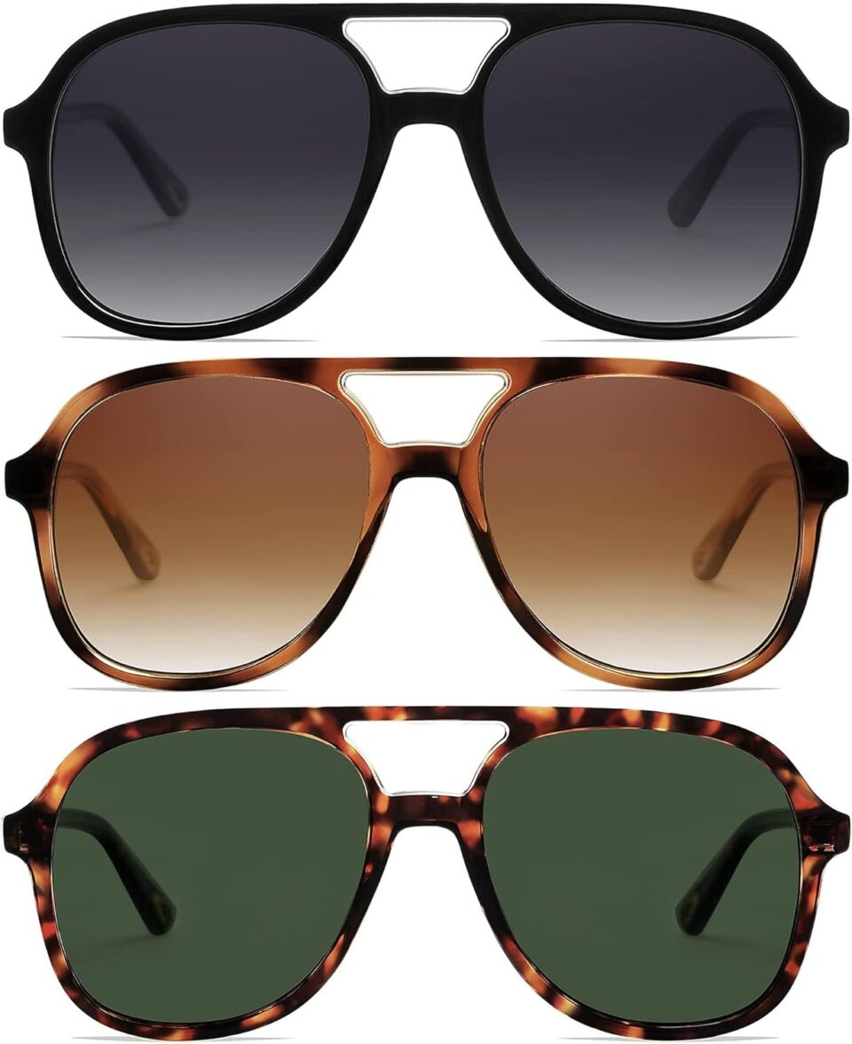 Arjien Polarized Aviator Sunglasses for Women Men UV400 Protection Trendy Sunglasses Double Bridge 70s Retro Vintage Aviators