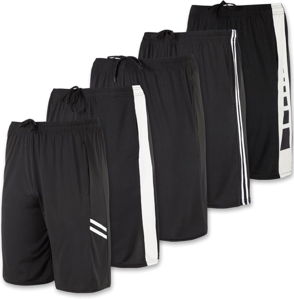 5 Pack Men's Active Quick Dry Fit Shorts - Athletic Running Gym Workout Casual Shorts with Pockets Bulk