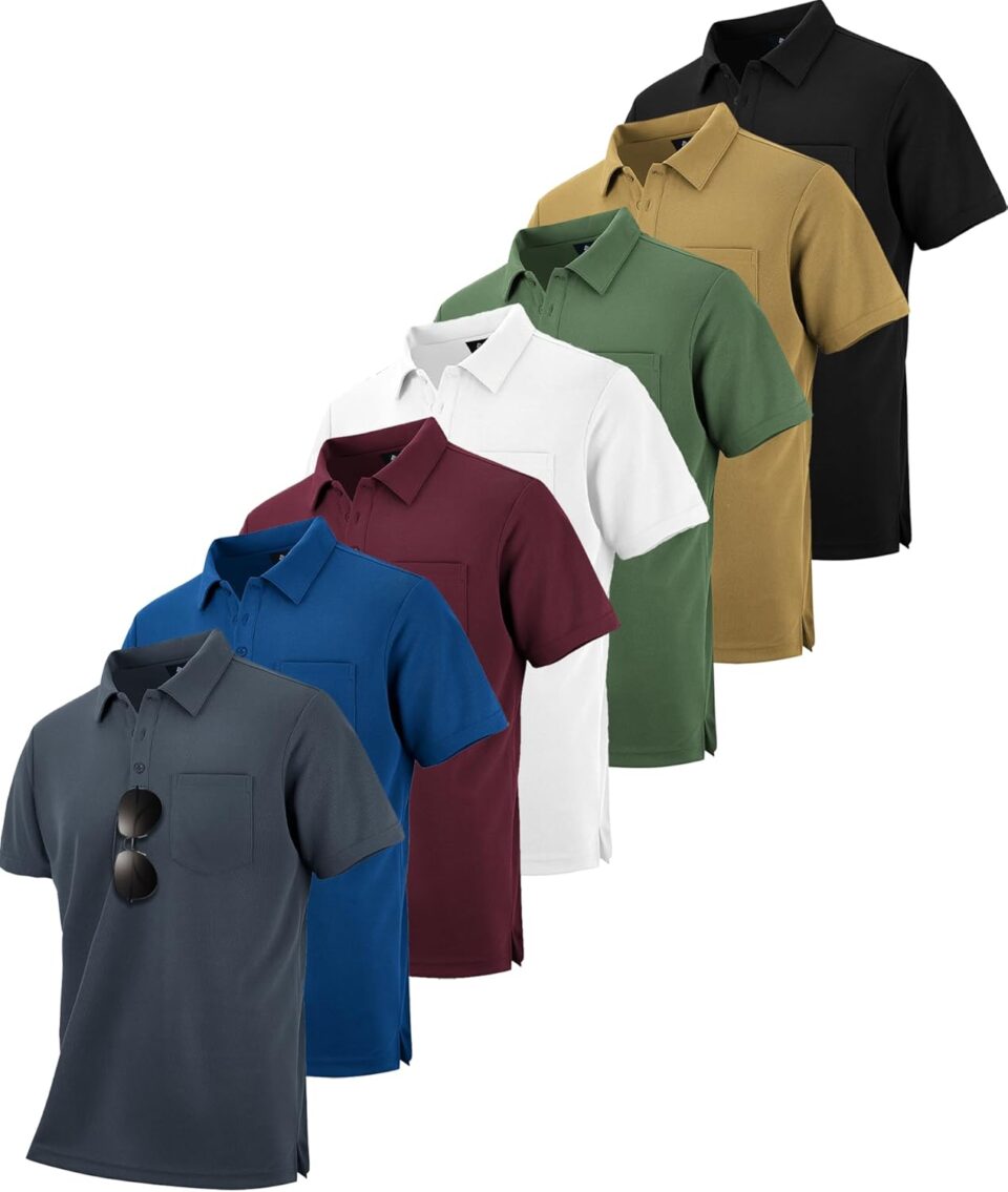SCODI 7 Pack Polo Shirts for Men with Pocket Moisture Wicking Golf Polo Shirt Short Sleeve Outdoor Work Tactical Tshirt