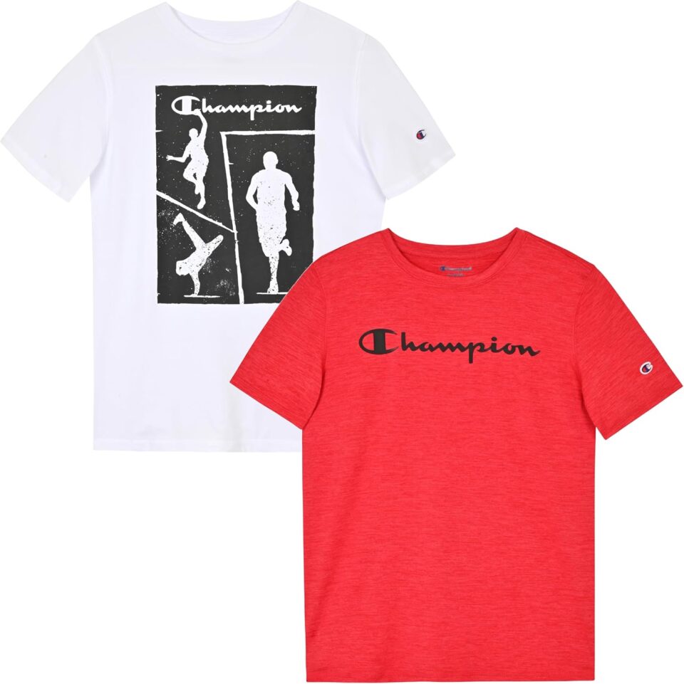 Champion Boys Tee Shirts 2 Pack Short Sleeve T-Shirts for Boys in Sizes 4-18