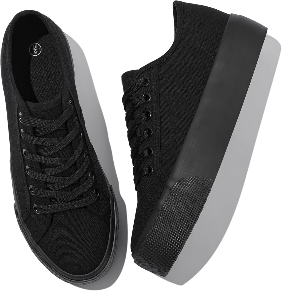 Waluzs Platform Sneakers for Women Low Top Platform Shoes Lace Up Womens Canvas Shoes Breathable White Tennis Shoes