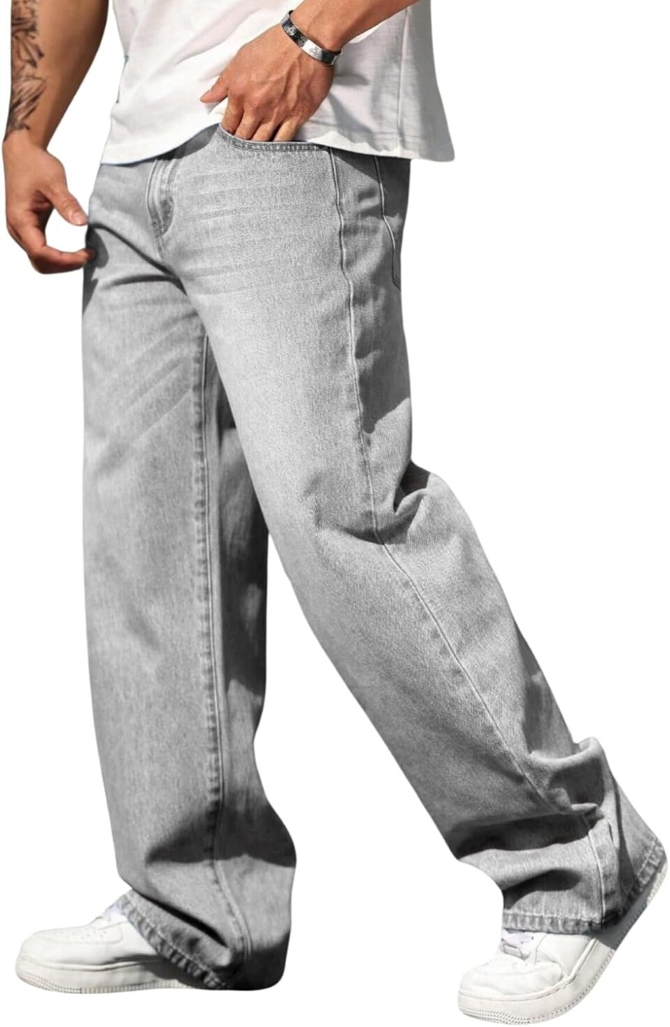 Verdusa Men's High Waist Loose Jeans Baggy Straight Leg Denim Pants Trousers