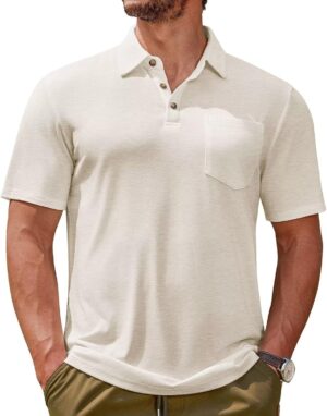 Lexiart Men's Casual Polo Shirt Short Sleeve Classic Golf Shirt Basic Collared Pocket Tops