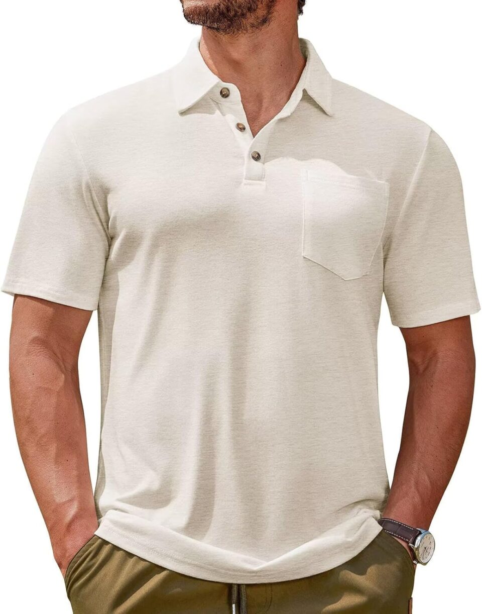 Lexiart Men's Casual Polo Shirt Short Sleeve Classic Golf Shirt Basic Collared Pocket Tops