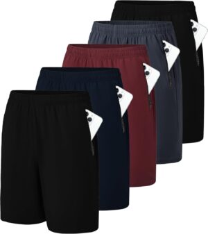 Mens Athletic Shorts Gym Workout Running Basketball Short with Pockets Quick Dry Moisture Wicking Elastic Waistband