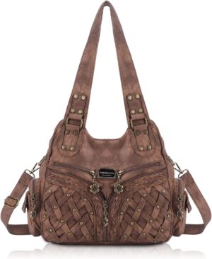 Angel Barcelo Purses and Handbags Women Tote Shoulder Top Handle Satchel Hobo Bags Fashion Washed PU Leather Purse