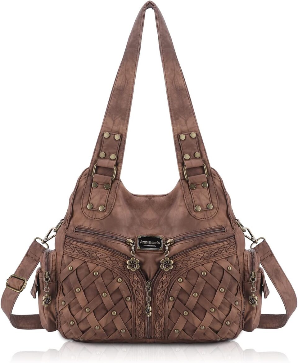 Angel Barcelo Purses and Handbags Women Tote Shoulder Top Handle Satchel Hobo Bags Fashion Washed PU Leather Purse