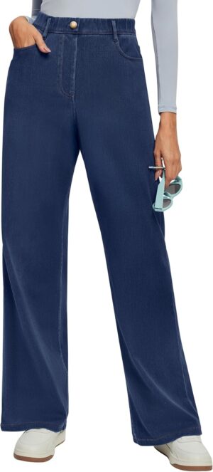 IUGA Wide Leg Jeans Woman Stretchy Pull On Baggy Jeans High Waisted Trendy Womens Jeans Straight Casual Denim Pants