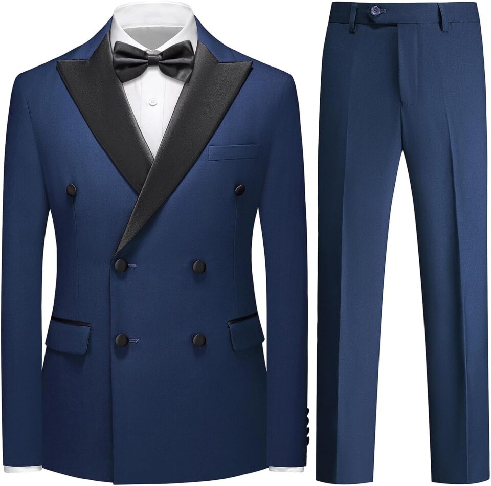 Rogers & Morris Tuxedo Suits for Men Solid 2 Piece Regular Fit Formal Set Peak Lapels Double Breasted Jacket and Pants