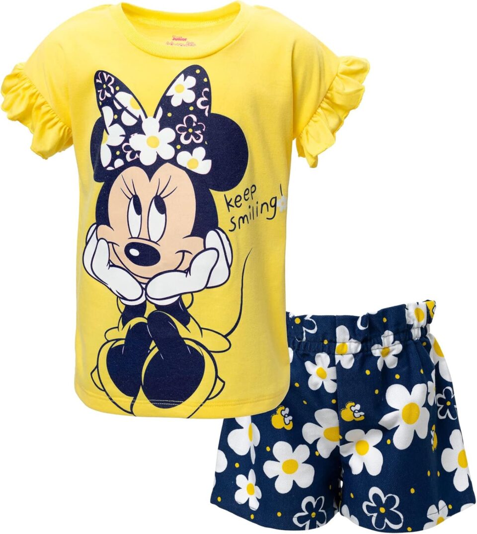 Disney Minnie Mouse T-Shirt and Twill Shorts Outfit Set Infant to Big Kid Sizes (12 Months - 10-12)