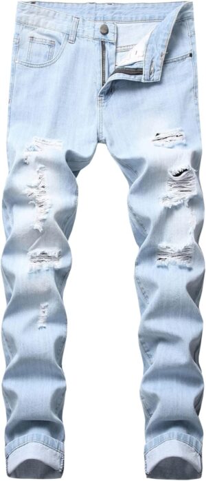 Baylvn Men's Ripped Distressed Destroyed Straight Slim Fit Jeans Skinny Casual Fashion Denim Pants