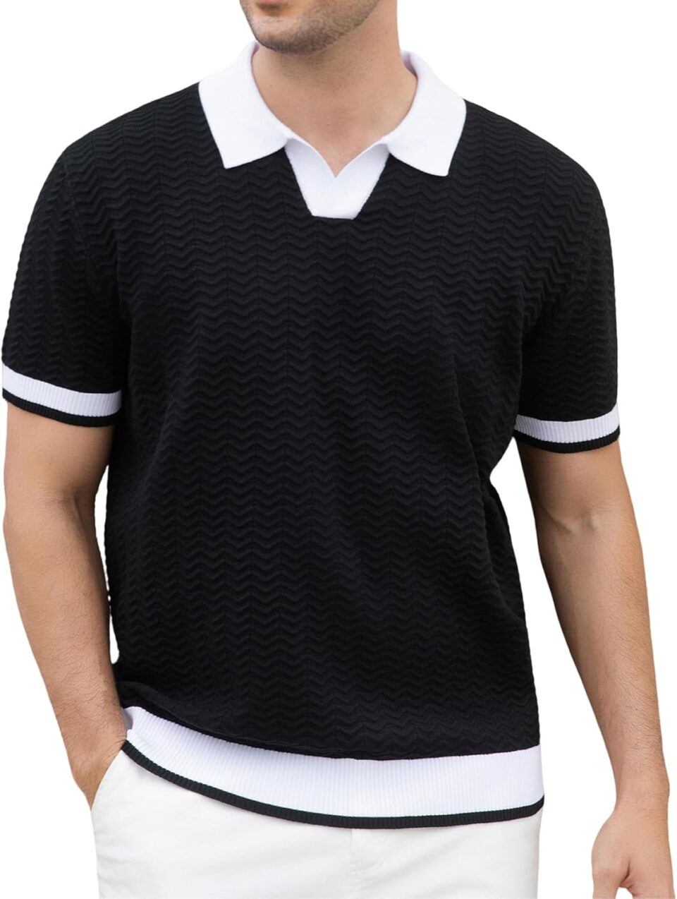 Alex Vando Mens Knit Polo Shirts Casual Short Sleeve Johnny Collar Golf Shirts