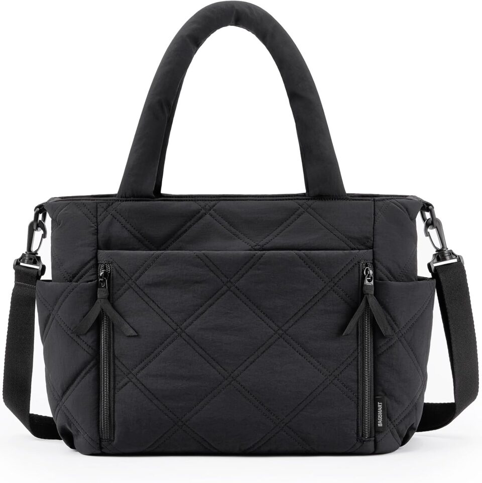 BAGSMART Tote Bag for Women, Puffer Tote Bag with Zipper, Shoulder Bag Handbag Quilted Tote Bag for Travel, Sport, Work