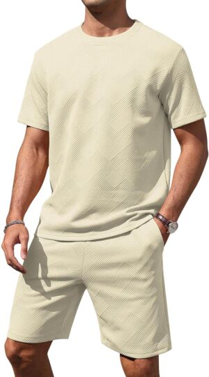 Aiyino Men's T-Shirt and Shorts Set 2 Piece Outfits Crewneck Summer Short Sleeve Casual Track Suits for Men