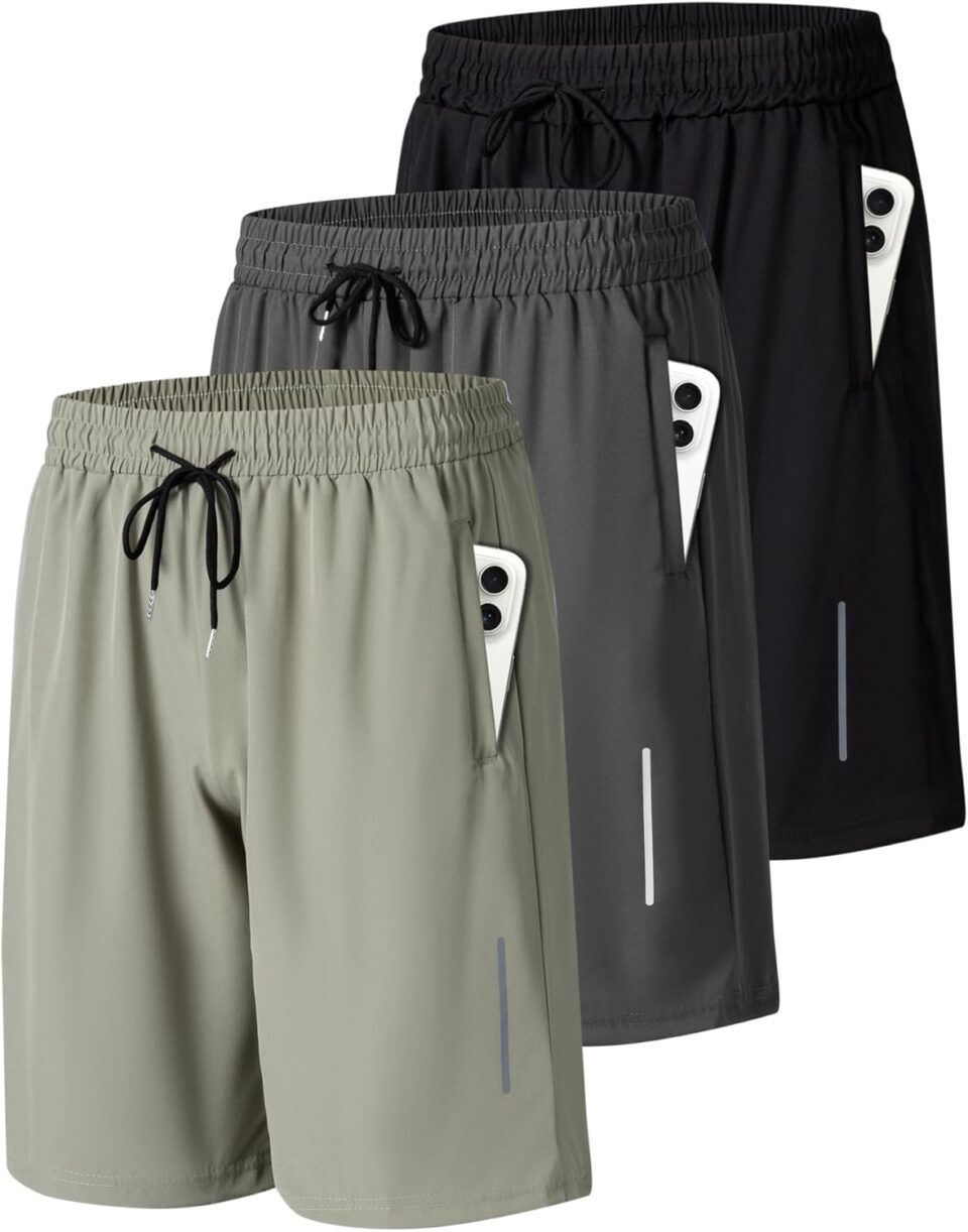 JWJ Mens Athletic Gym Workout Shorts Lightweight Quick Dry Running Basketball Shorts with Zipper Pockets