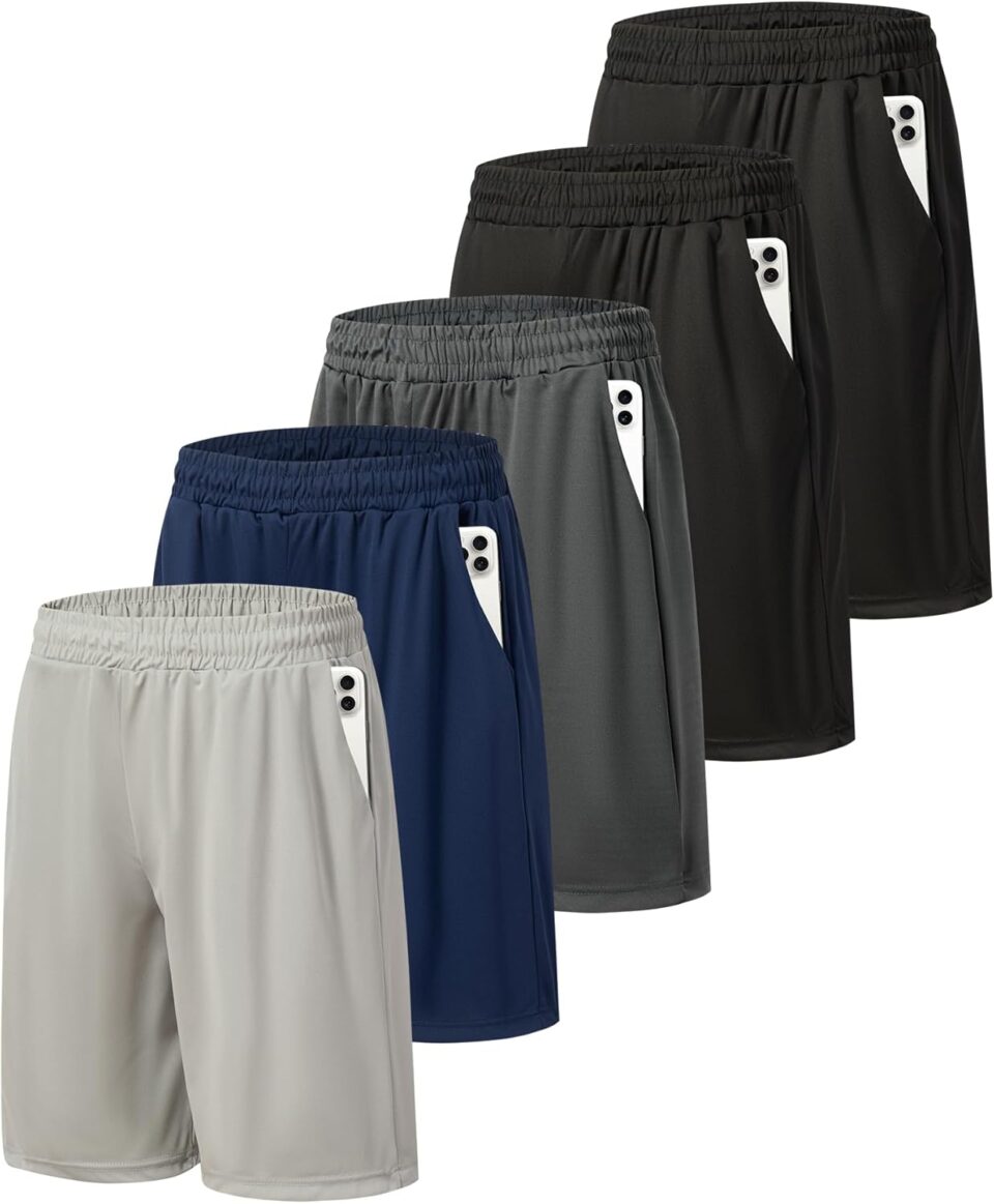 5 Pack Mens Athletic Gym Shorts Workout Quick Dry Running Lightweight Basketball Shorts with Pockets
