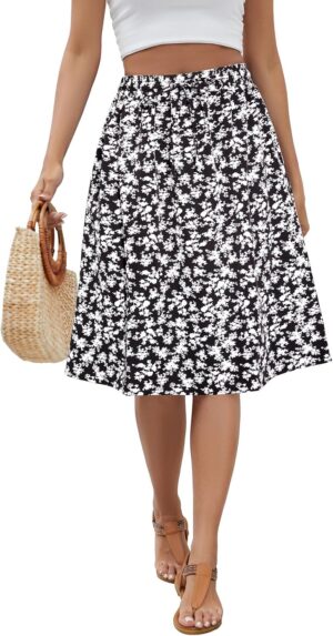 Lyrur Women's 2025 Trendy Summer Basic Midi Skirts with Pockets