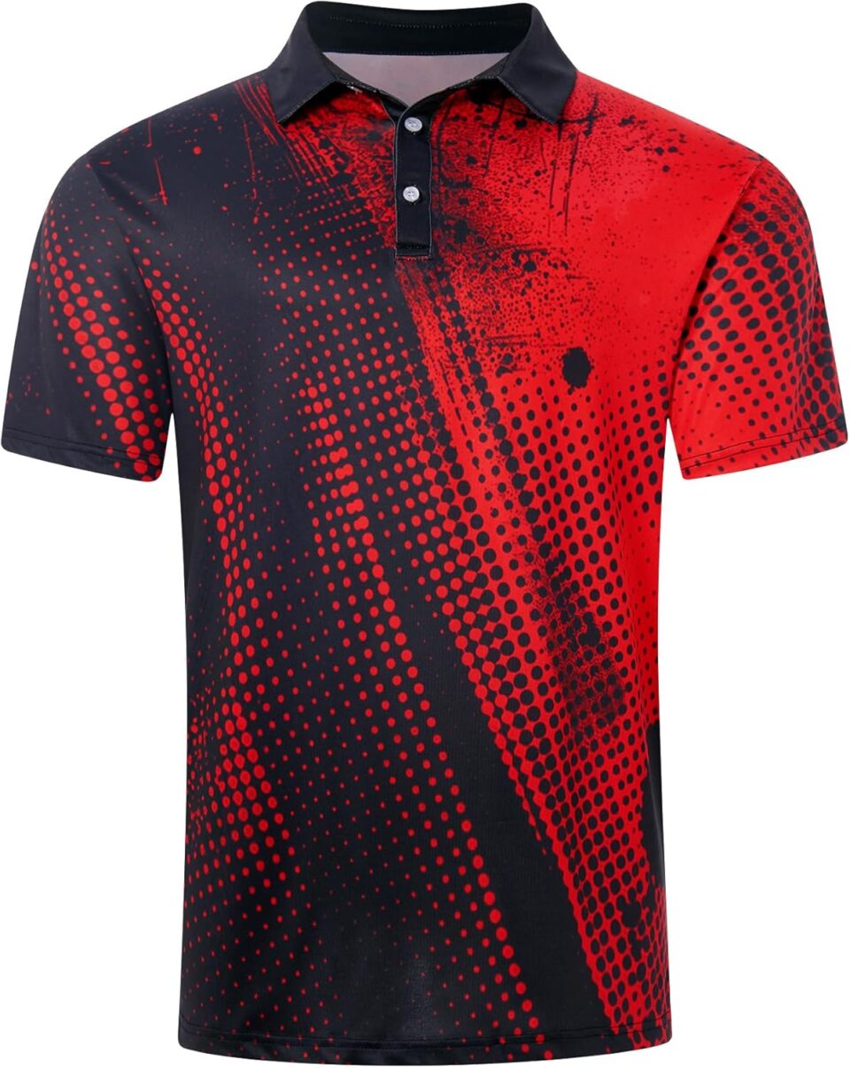 Mens Golf Shirts Short Sleeve Dry Fit Athletic Moisture Wicking Golf Polo Performance Printed Collared Polos