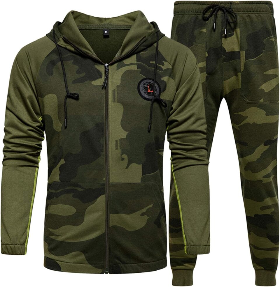 MANLUODANNI Mens Sweatsuits 2 Piece Hoodie Tracksuit Casual Comfy Camo Suits for Men