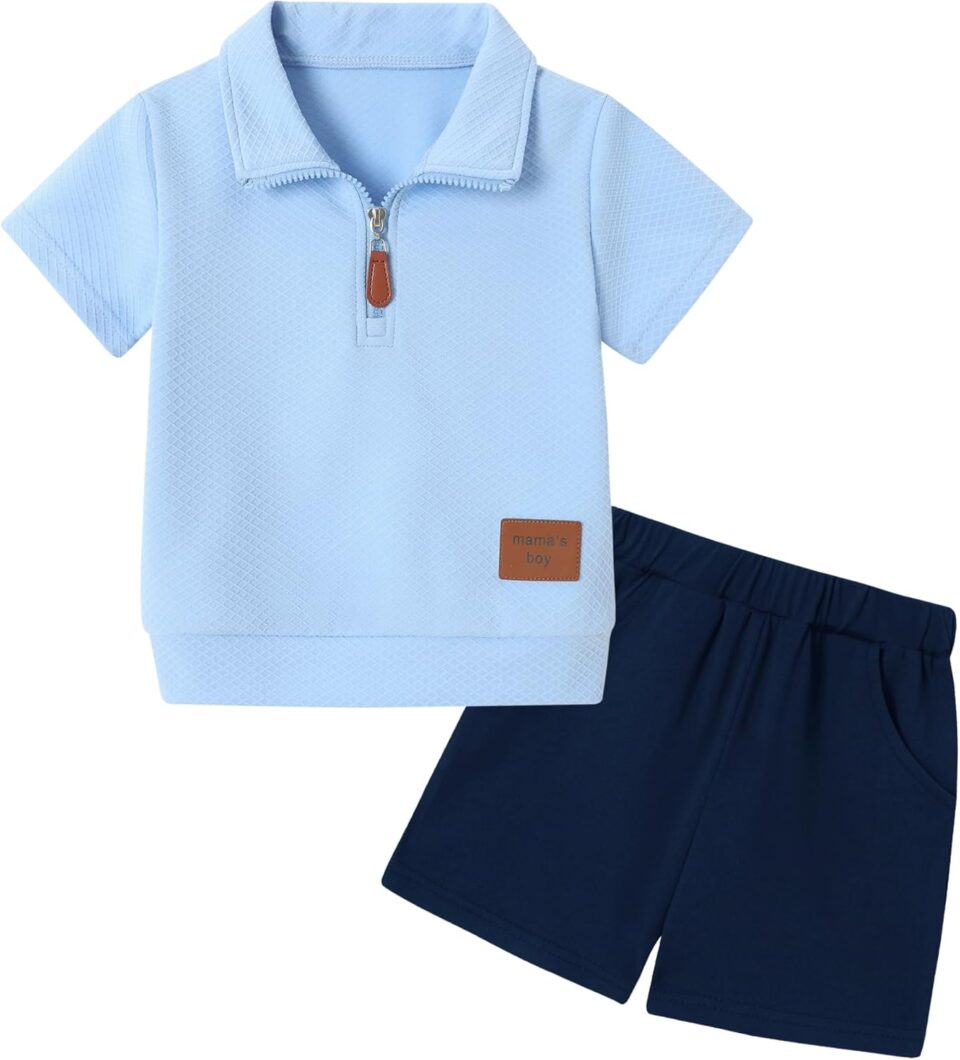 ZOEREA Toddler Baby Boy Clothes Summer Outfits Short Sleeve Solid Elastic Sweatshirt and Shorts 2 Piece Sweatsuit Set 1-5T