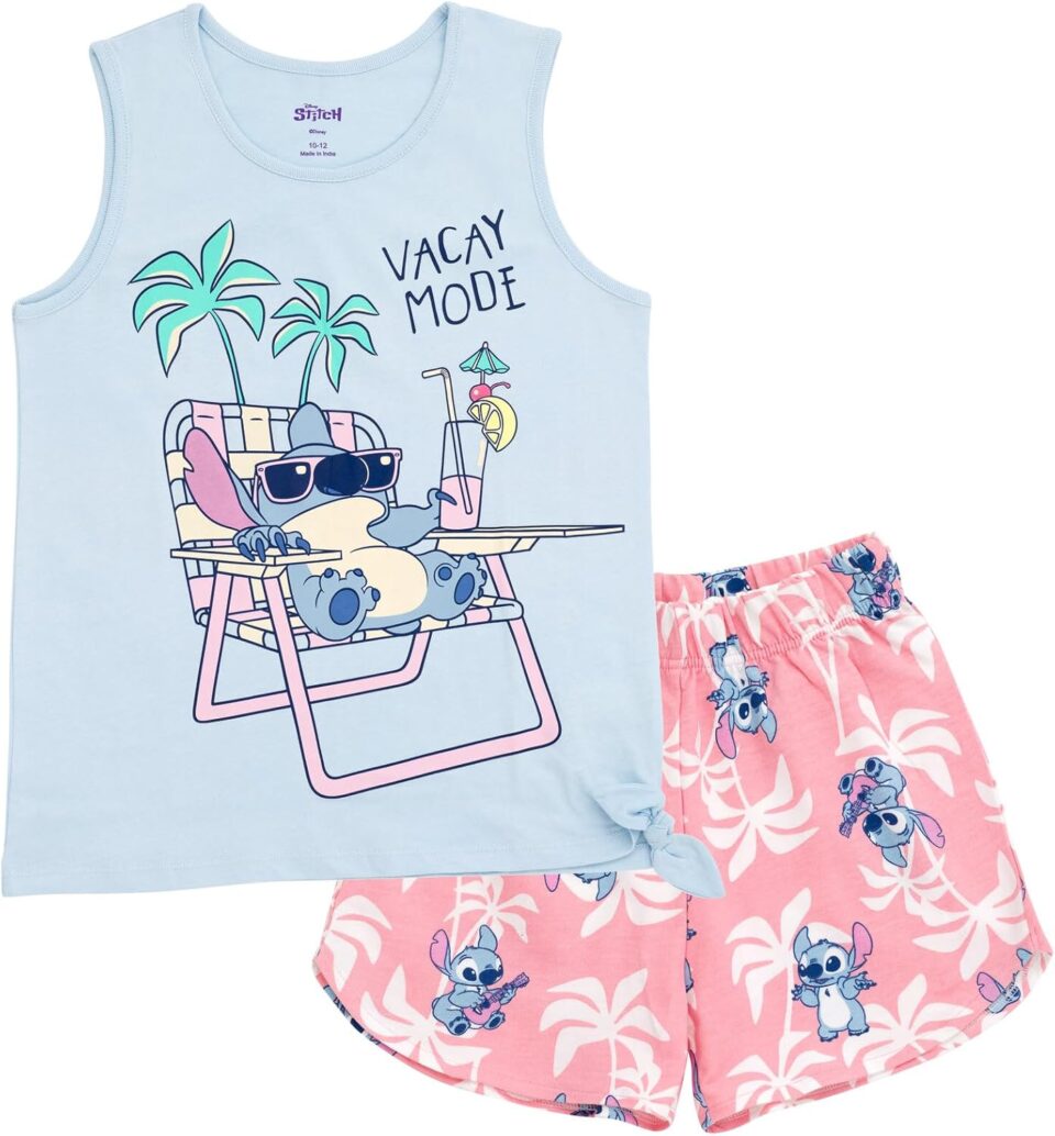 Disney Junior Tank Top and French Terry Dolphin Shorts Outfit Set Infant to Big Kid Sizes (12 Months - 14-16)