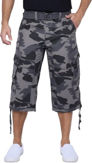 X RAY Men's Belted Long Cargo Shorts for Men, Below Knee Length Mens Cargo Shorts, 3/4 Pants (Big and Tall Shorts for Men)