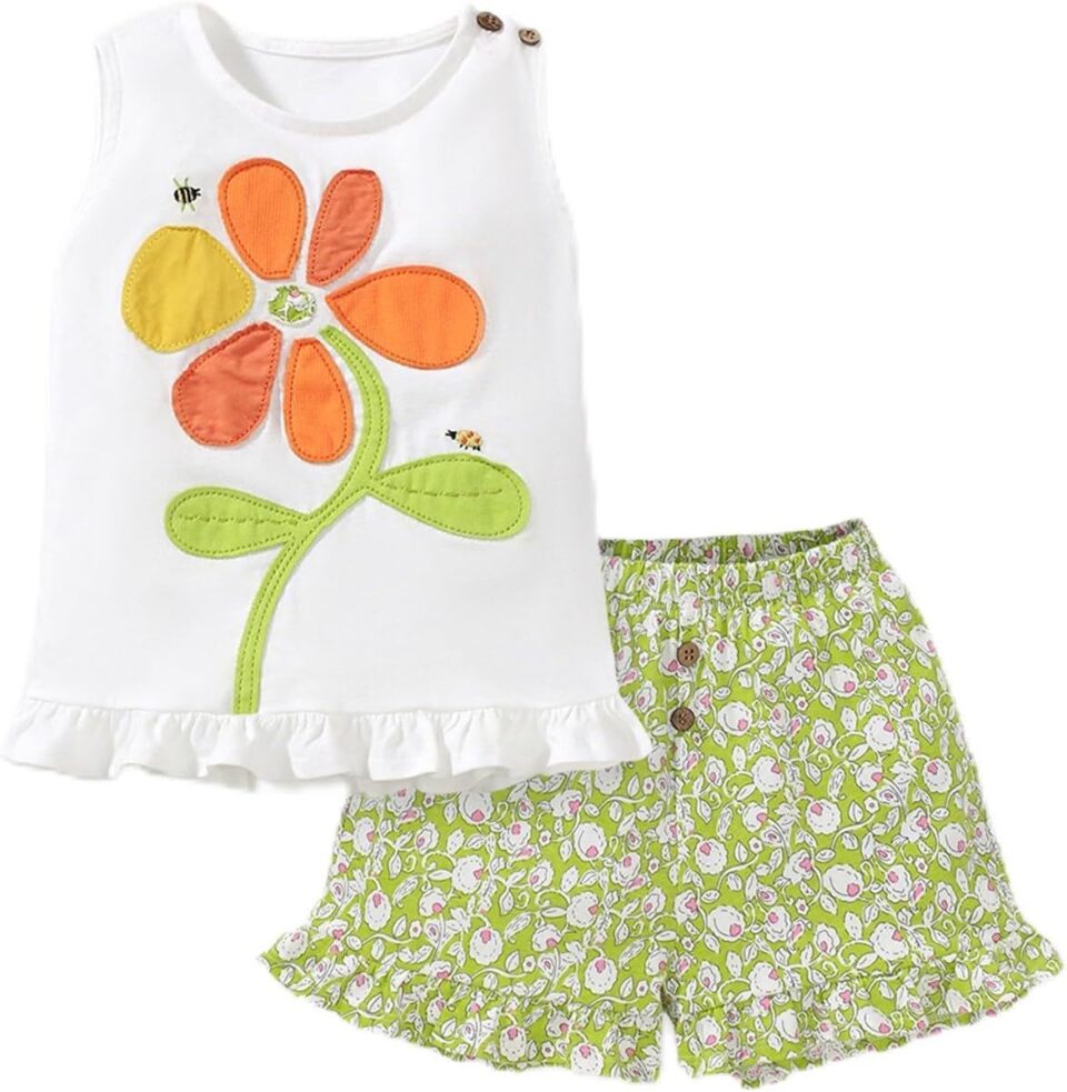 HILEELANG Toddler Girl Summer Easter Outfit Cotton Tops Tees Shorts Clothing Sets