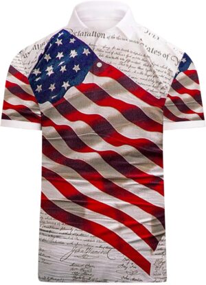 Mens Golf Polo Shirts Short Sleeve Printed Moisture Wicking Casual Shirt