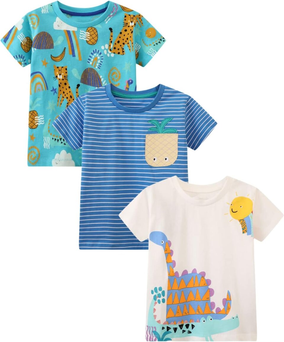 Toddler Boys' Short Sleeve Tees Cotton Casual Graphic Crewneck Summer Top Clothes T-Shirts