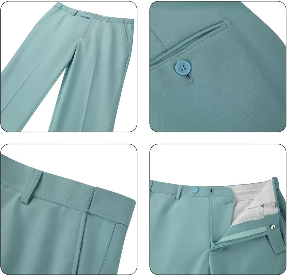Bofan Mens Suit Pants Expandable-Waist Flat Front Straight Fit Suit Trousers for Men