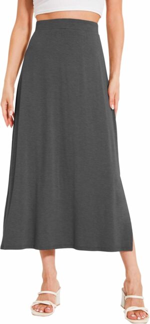 Bamboo Viscose Skirts for Women Midi Length Flowy High Waisted Summer Knit Long Skirts with Slit