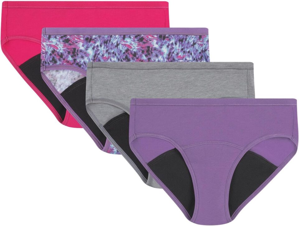 Hanes Girls' Comfort, Period. Boys'hort & Hipster Period Underwear, Moderate Protection, Multi-Pack