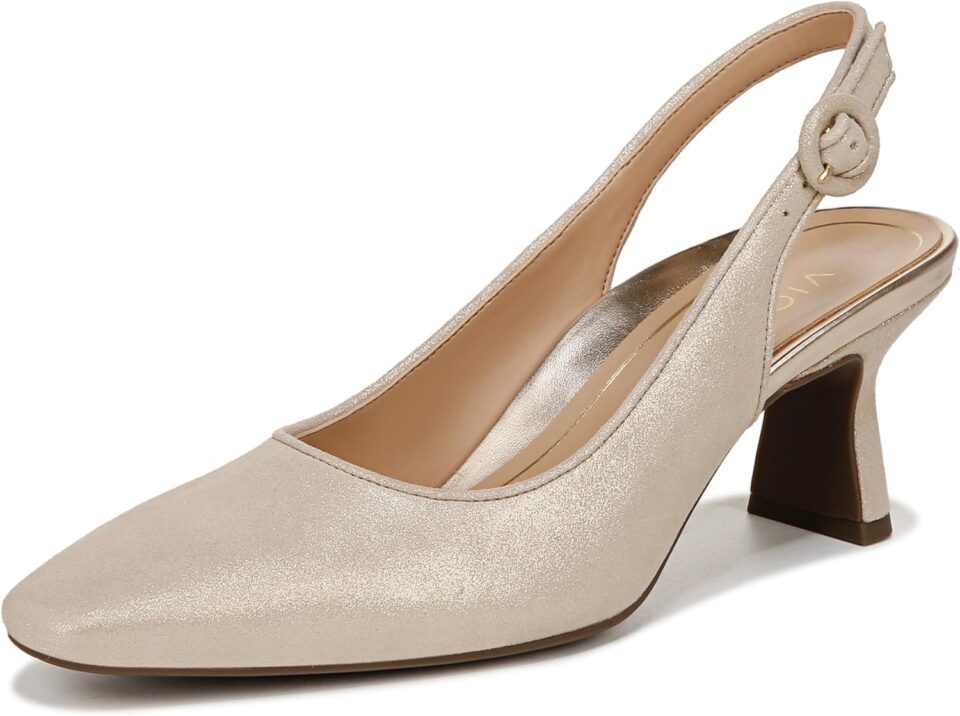 Vionic Women's Sirah Perris Comfortable Kitten Heels- Supportive Backstrap Square Toe Comfort Shoes That Includes a Concealed Orthotic Insole Sizes 5-12