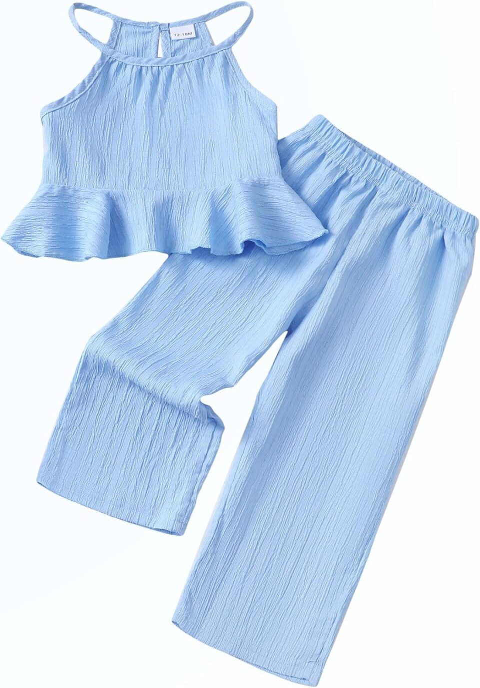 Kucnuzki Baby Girl Clothes Toddler Girl Summer Outfits Sleeveless Ruffle Halter Tops Wide Leg Pants Kids Clothing Set