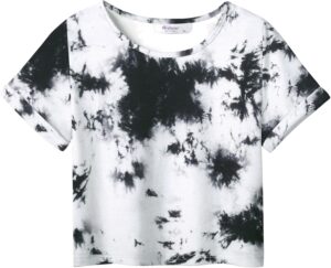 Arshiner Girls Crop Tops Short Sleeve Tie Dye Summer T Shirt Crewneck Rolled Cuffs Fashion Shirts Tee